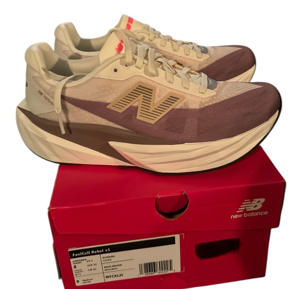 New Balance Fuel Cell Rebel 5 -  Cream and Brown Sneakers